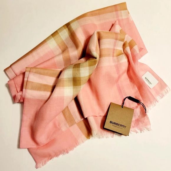 Burberry Pink and Tan Check Scarf - Picture 1 of 5